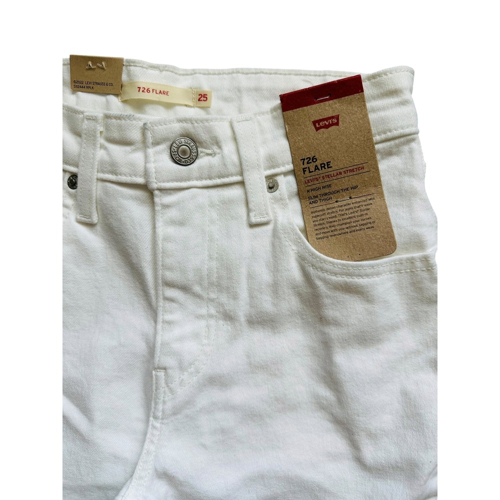 Minimalist Levis 726 Flare Jeans 25 White High Rise Stellar Stretch Retro 70s